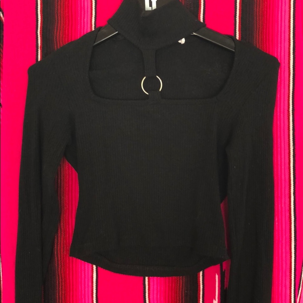 Emma & Sam long sleeve black high neck crop top